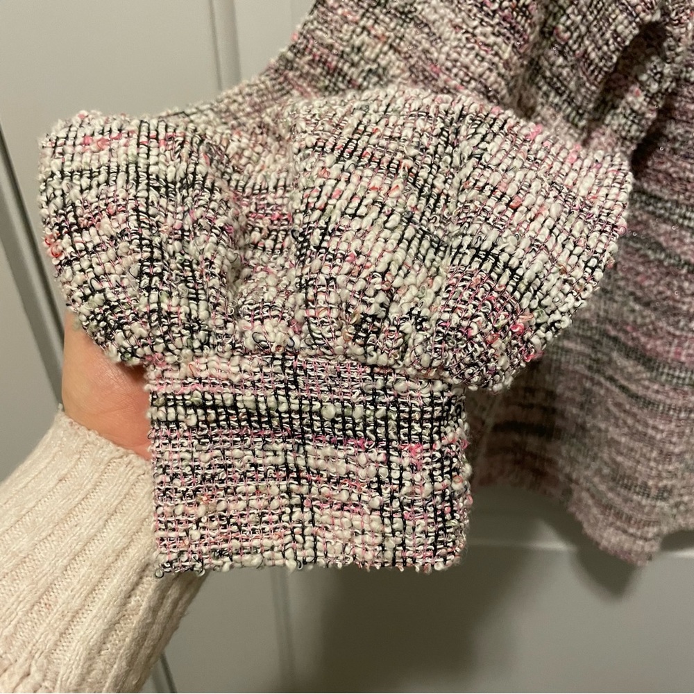 Long sleeve pink white and black waffle top